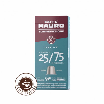 Mauro caffe decaf bezkofeinove nespresso 25arabica 75robusta 10kapsul logo caffeitaliano