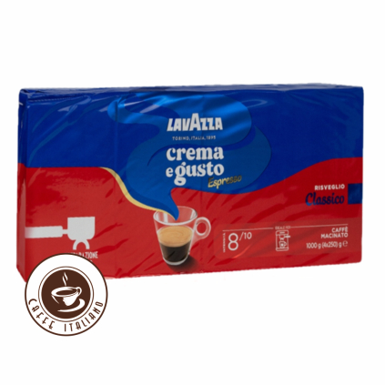 lavazza caffe crema e gusto classico 250g mleta kava vakuovo balena 20arabica 80robusta 4pack caffeitaliano logo