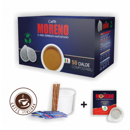 caffe moreno set aroma top ese pody poharik papierovy miesadlo cukor 50ks logo caffeitaliano