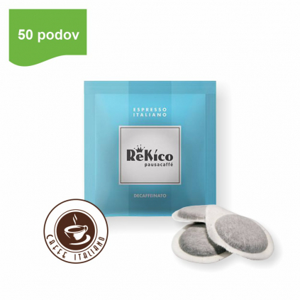 rekico DEK bezkofeinova ese pody 50ks mleta kava 100arabica logo caffeitaliano