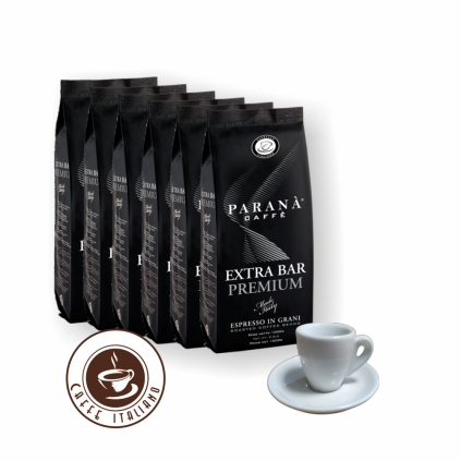parana extra bar premium italiano 1kg zrnkova kava 80arabica 20robusta salka s podsalkou zadarmo logo caffeitaliano
