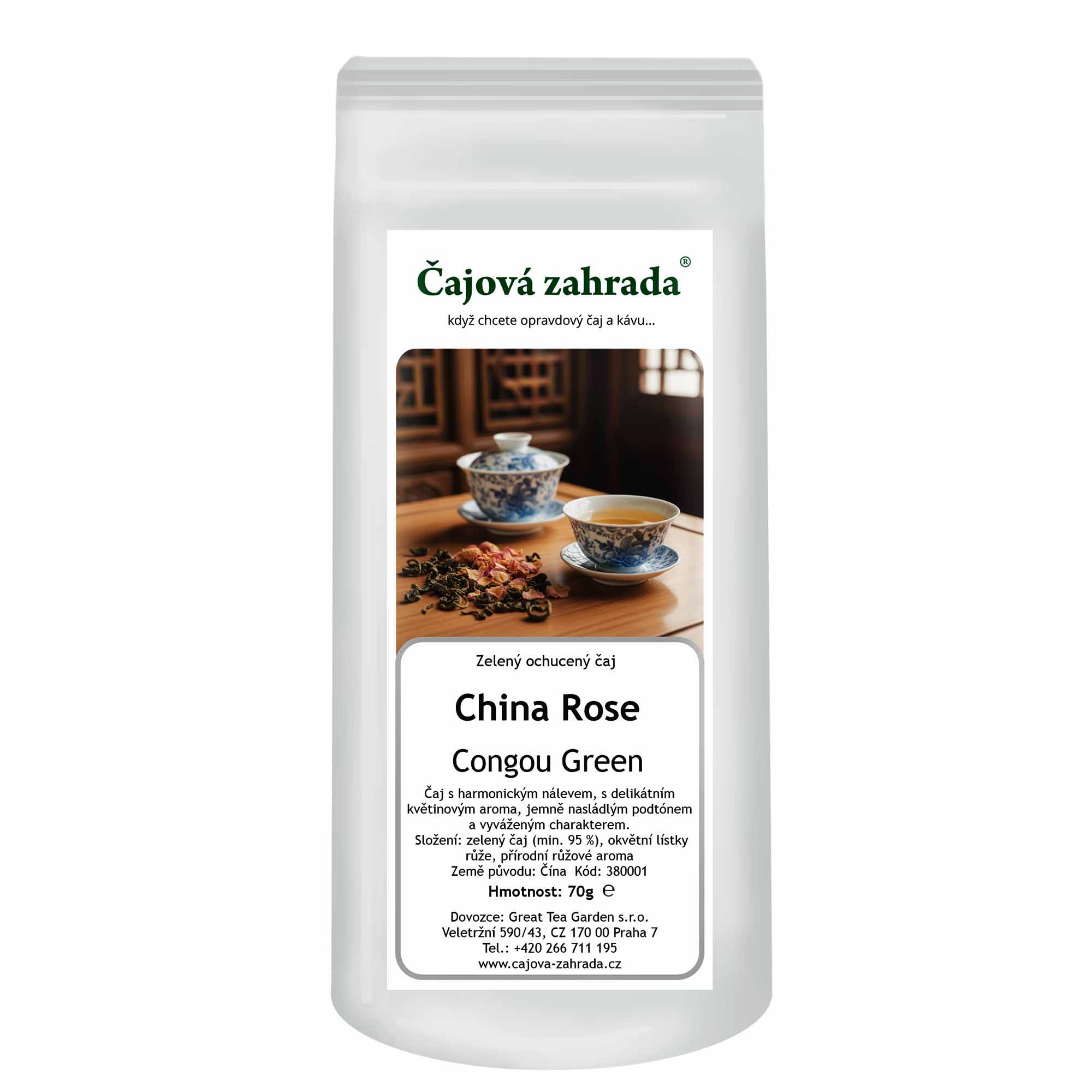 China Rose Congou Green – zelený čaj s růží 70 g