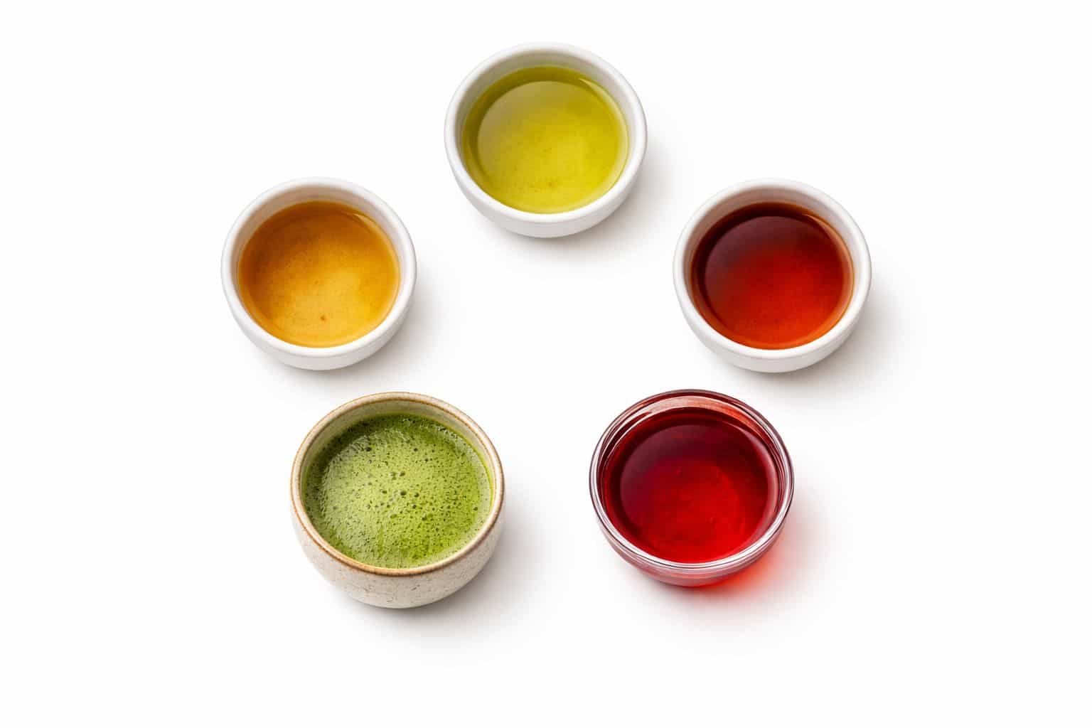 Rôzne druhy čajov – pohľad zhora