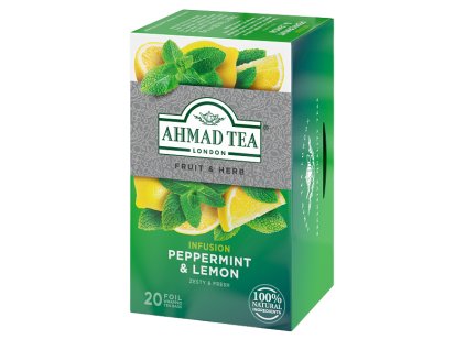 Ahmad Tea Peppermint & Lemon porciovaný čaj 20 sáčkov sprava