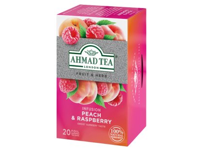 Ahmad Tea Peach & Raspberry porciovaný čaj 20 sáčkov sprava