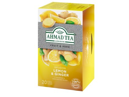 Ahmad Tea Lemon & Ginger porciovaný čaj 20 sáčkov sprava