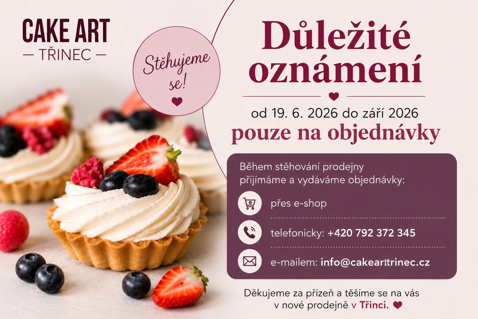 Cake Art pokračuje. Zakázková výroba i objednávky fungují dál