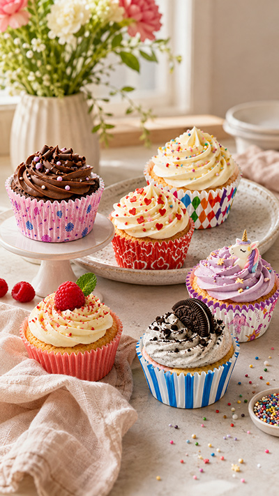 Barevné papírové košíčky na cupcakes a muffiny
