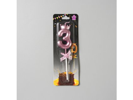 Dortová svíčka s "korunkou" ružovo-zlatá č.2