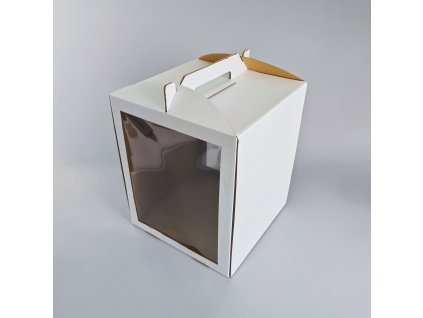 Cake star dortová krabice CINDY pevná bílá dvě okna 33x33x40cm