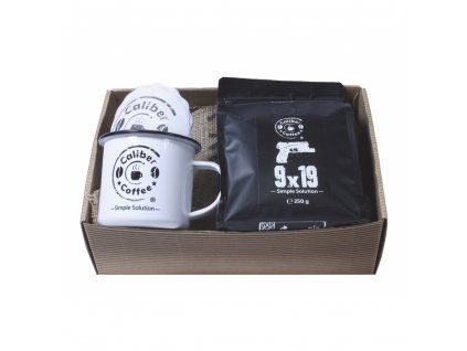 Dárkový balíček Caliber Coffee® + plecháček, rozetky