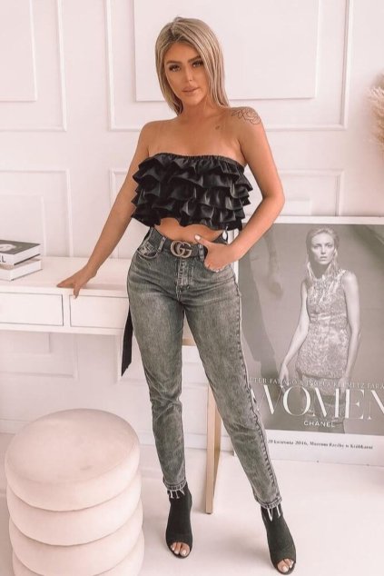 Čierny crop top bez ramienok