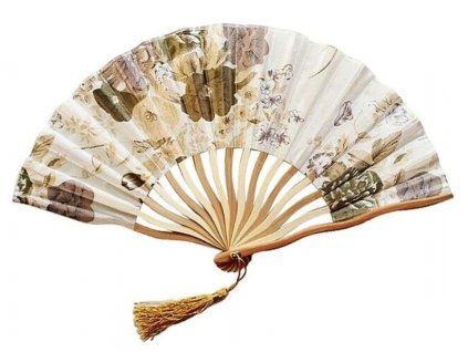 Květinový látkový vějíř FLOWERS zeleno bílý