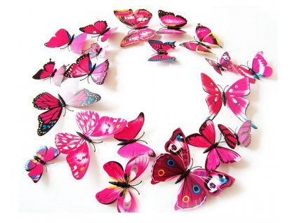 Dekorace na zeď 3D motýlci růžová