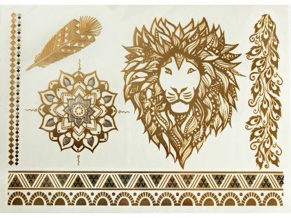 Metalické tetování Lví hlava Gold41