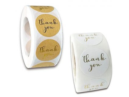 Samolepky kulaté Thank you hnědé bílé