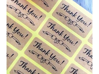 Dárková papírové Kraft samolepkaThank you
