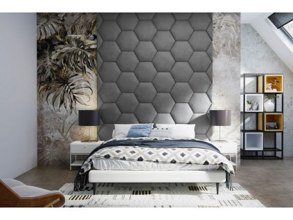 Čalouněný panel HEXAGON 3/18 - šedá