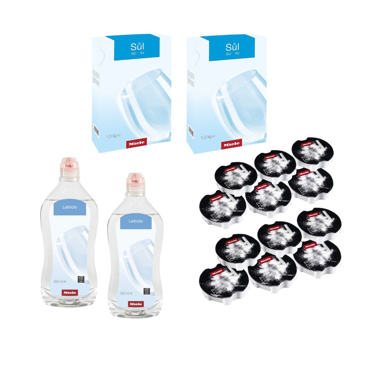 Miele SET 12x Miele PowerDisk + 2x Miele Sůl do myčky 1,5 kg + 2x Miele Leštidlo do myčky 500 ml
