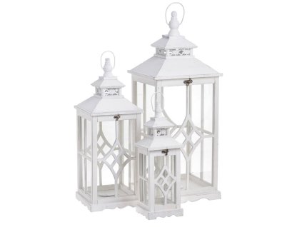 Set bielych drevených lampášov, 3 kusy