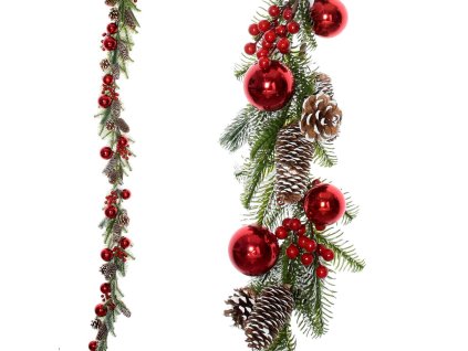 Vianočná girlanda šišky, červené guľe