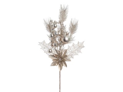 Konárik vianočná ruža bobule champagne, 31 cm