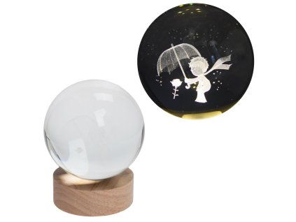 Led guľa-Malý princ- sklo na drevenom podstavci s podsvietením, 10 x 12 cm