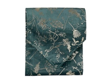 Vianočná štóla na stôl tmavozelený so zlatými kvetmi, 32x150 cm