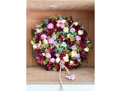 Veniec na dvere ružový motýľ 30cm