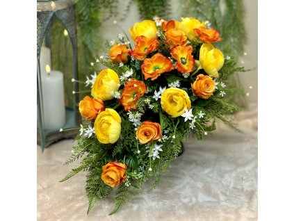 Jarný zaťažený aranžmán na hrob 50x30cm