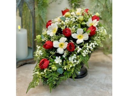 Jarný zaťažený aranžmán na hrob tulipán 50x30cm