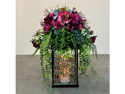 Ozdobený kahanec na hrob s LED sviečkou 35cm