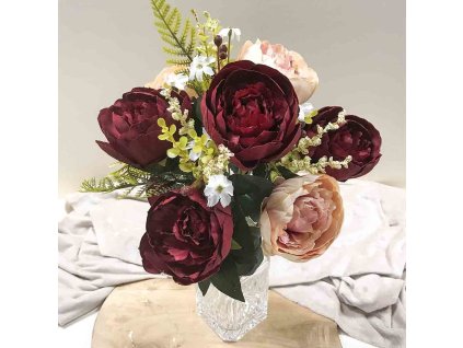Umelá  kytica pivonka bordová 48 cm