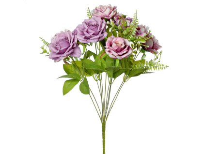 Umelá  kytica ruža a hortenzia 47 cm fialová