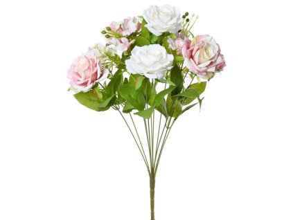 Umelá  kytica ruža a hortenzia 47 cm ružová