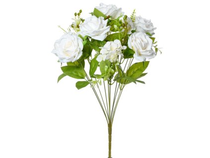 Umelá  kytica ruža a hortenzia 47 cm biela