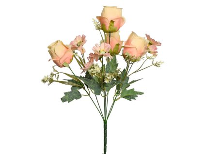 Umelá  kytica ruža a anemon 45 cm lososová