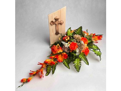 Zaťažená ikebana na hrob drevený kríž 80 cm B01