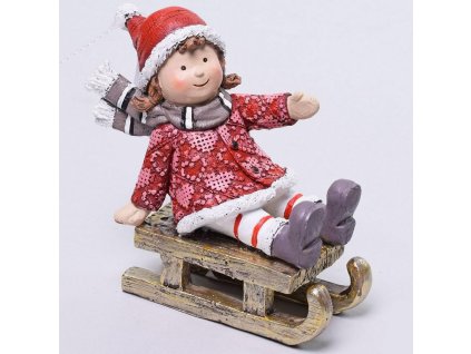 Dieťa dievča na saniach vianočná 11x11x5 cm