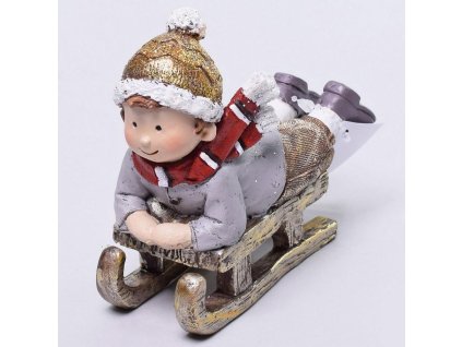 Dieťa chlap na saniach vianočná 11x11x5 cm