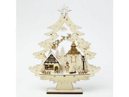 Vianočná drevená dedinka v led stromčeku
