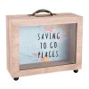 Drevená pokladnička s mapou Saving to go places 18x7x17 cm