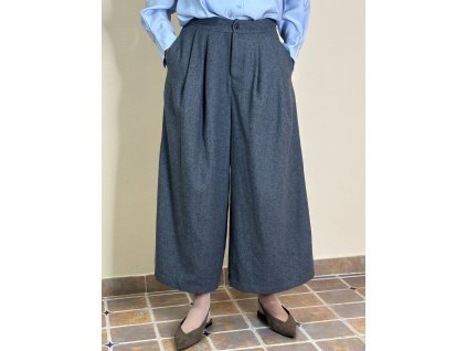 Široké kalhoty s vlnou elastické v pase