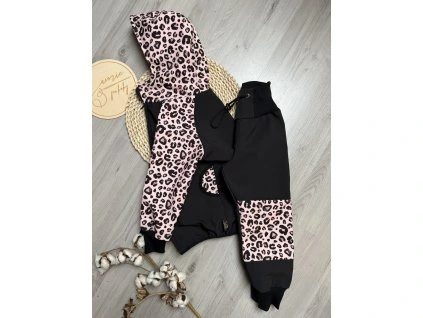 Softshellová souprava leopard na růžové