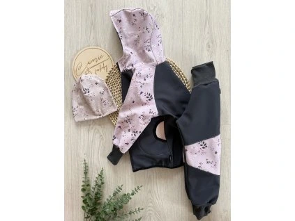 Softshellová souprava drobné kvítí + tmavě šedá