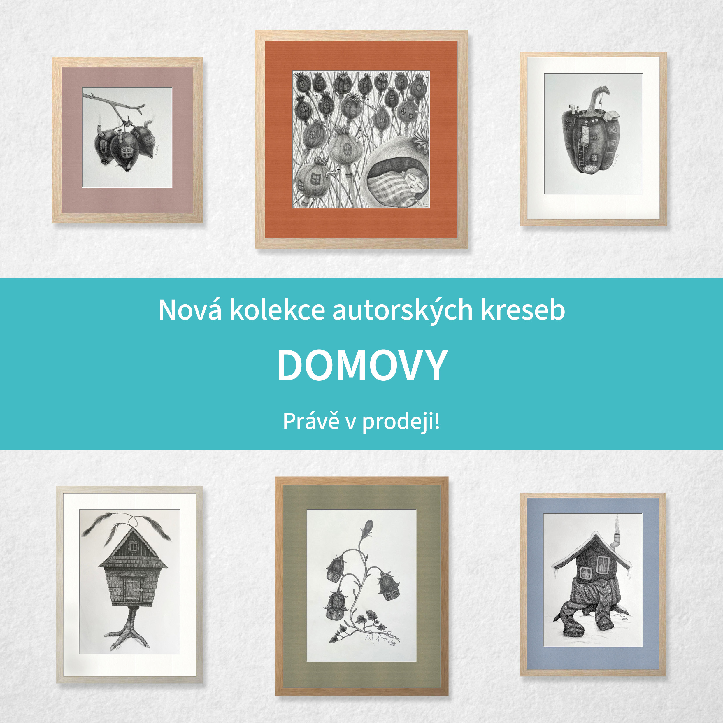 Nová kolekce autorských kreseb tužkou s názvem Domovy