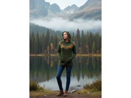 Nahtloser Pullover mit Kapuze aus Shetlandgarn für Frauen