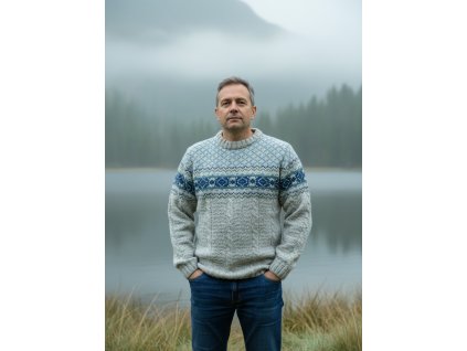 Sweter męski z żakardowym karczkiem