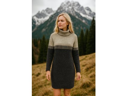 canarino damske vlnene saty se stojackem grey black