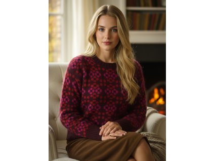 Dámský vlněný svetr s celoplošným vzorem